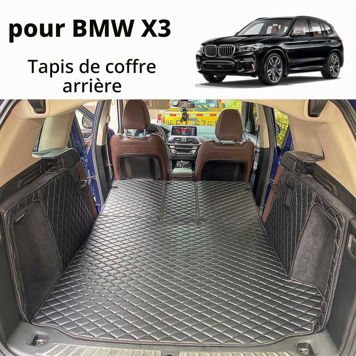 Tapis de coffre compatible avec BMW X3 G01 2018-2024 et doublures de coffre à dossier arrière toutes saisons (ne convient pas au X3 xDrive 30e)