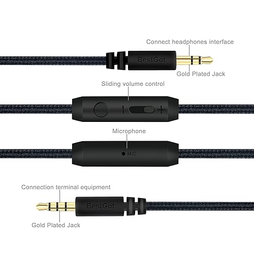 Miniatura 3 de BESTGOT Cable de audio con micrófono de control de volumen, cable auxiliar de 0.138 in (4.3 pies4.3 ft) para controlador PS4, auriculares, tableta,