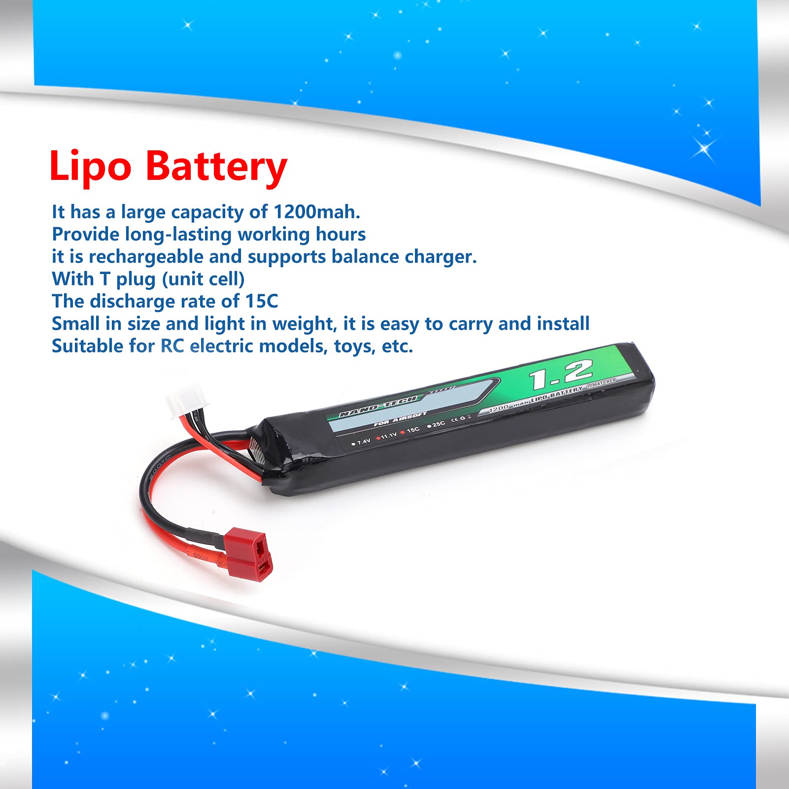 Batteria Lipo 11.1V 1200mAh 15C, batteria Lipo RC leggera per auto modello RC