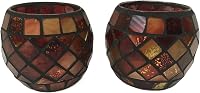 Handmade Stained Glass Mosaic Candle Holder Bowls - Set of 2 Red Mosaic Bowls for Candles, Plants & Home Decor