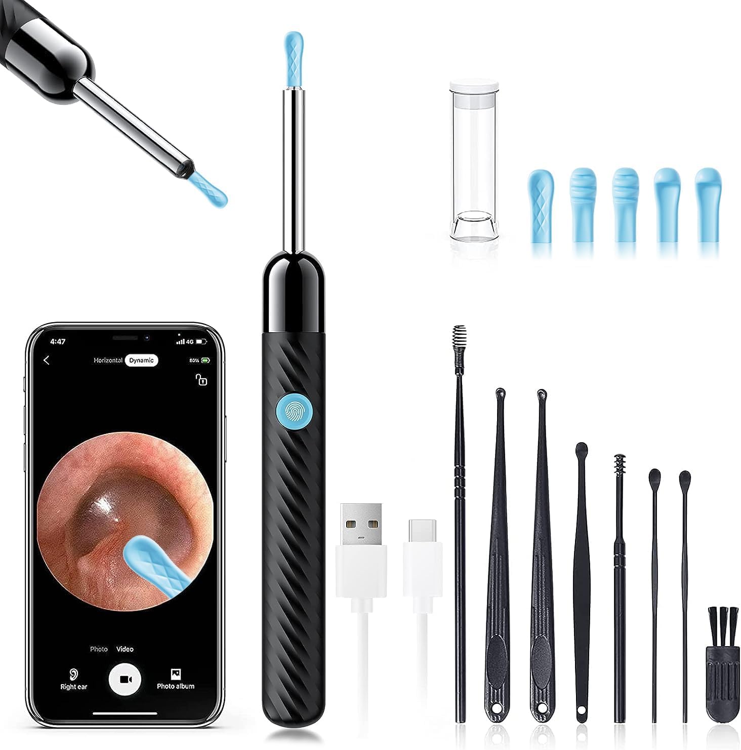 Ear Wax Removal - Earwax Remover Tool with 8 Pcs Ear Set - Ear Canal Cleaner with 1080P Camera - Ear Endoscope Otoscope/Ear Cleaning Kit with 6 Ear Spoon - Ear Camera for iOS & Android (Black)-image-43
