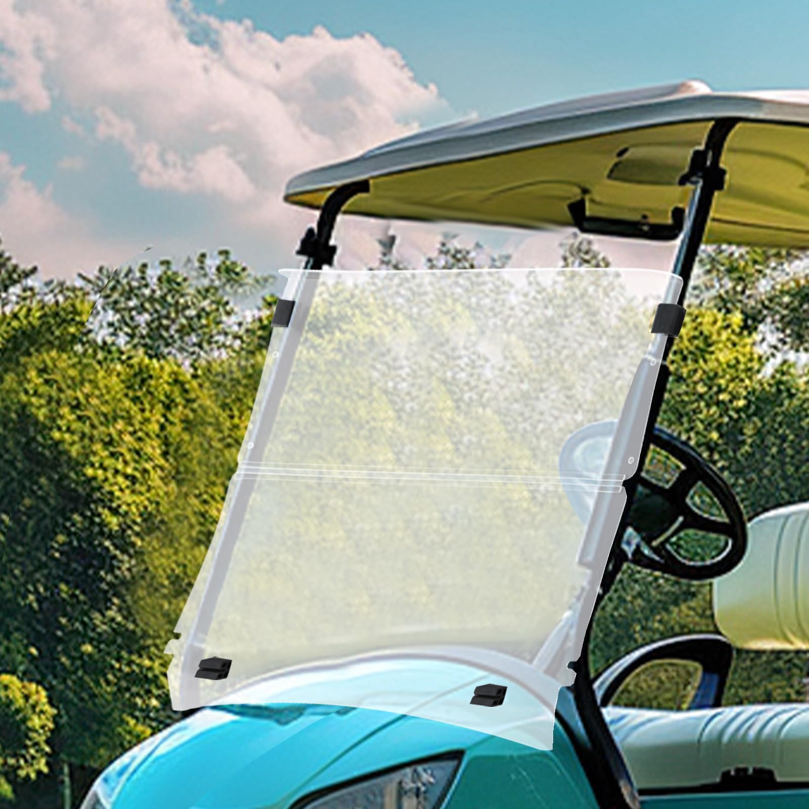 Golf Gearpro Faltbare Windschutzscheibe für Golfcart EZGO TXT ab 2014 Robustes Acrylglas, langlebig und Stoßfest, Temperaturbeständig von -30 bis +70°C, Ersatzteil für Golfwagen Golfspieler
