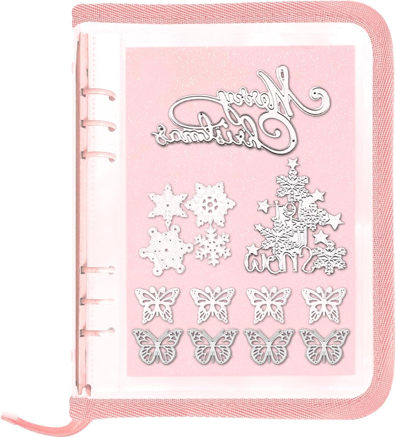 Magnetic Sheets for Die Storage with Shinny Album Pocket, 12 Pcs Stamp and Die Storage Sheets and 12 Pcs Pockets for Card Making Supplies Storage Die Cutting, DIY Scrapbooking(Pink)