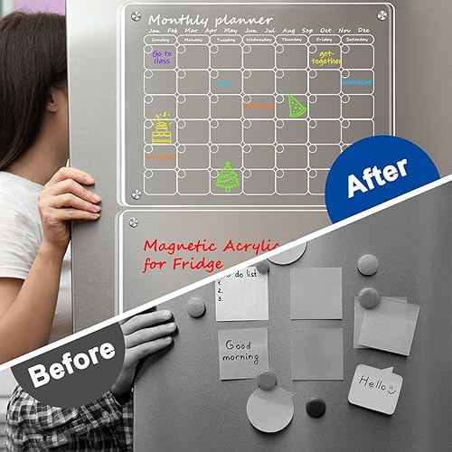 Miniatura 6 de Calendario acrílico magnético para refrigerador, paquete de 2 calendarios transparentes de 12 x 16 pulgadas, juego de tablas de planificación
