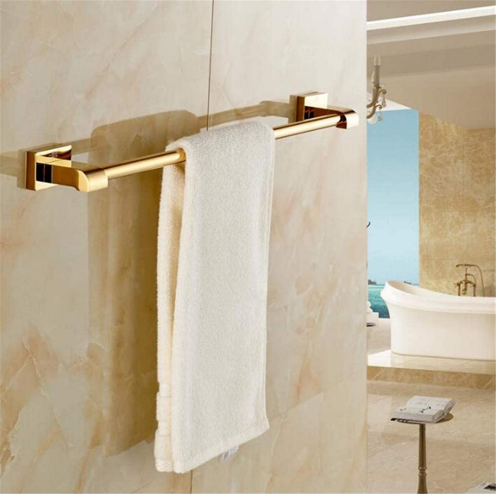FGXHHS European All copper Towel rack,Gold Single pole bar,Non-fading Rust Brushed surface towel rail For Bathroom Kitchen Office.Punch free-H 40cm(16inch)