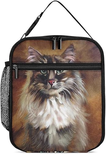 LynaRei Lonchera térmica térmica reutilizable marrón Maine Coon Cat para hombres y mujeres oficina