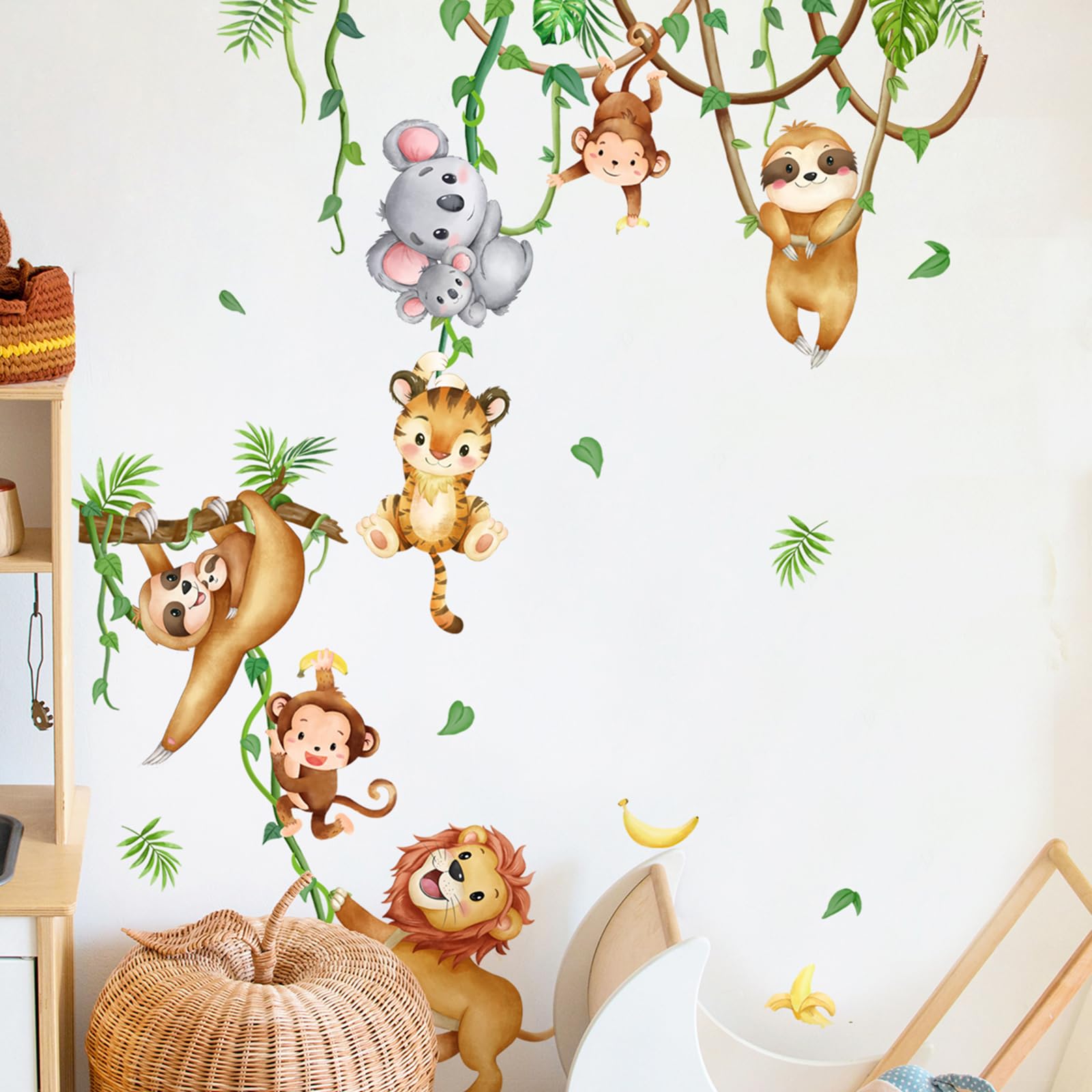 Wall Tattoo Jungle Animals Wall Sticker Jungle Animals Wall Sticker Tendrils Lions Monkeys Koala Animals Perfect for Baby Room Children's Room Garden Living Room Wall Decoration - Image 4