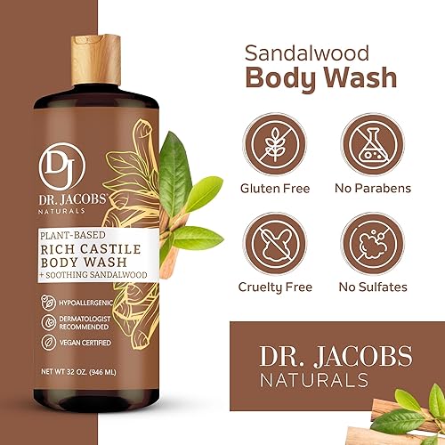 Miniatura 5 de Dr Jacobs Naturals Jabón corporal de sándalo de Castilla totalmente natural con ingredientes a base de plantas, suave y eficaz, sin sulfato, sin
