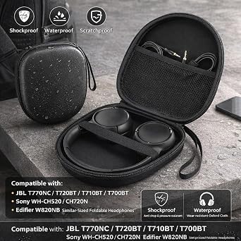Hard Headphone Case Compatible with Sony WH-CH720N WH-CH520N, JBL 720BT 770NC 710BT 520BT 510BT 760NC 670NC Wireless Headphones, Portable Travel EVA Storage Cover Bag for JBL Headphones (Black)