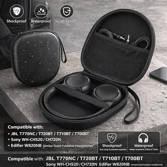 Hard Headphone Case Compatible with Sony WH-CH720N WH-CH520N, JBL 720BT 770NC 710BT 520BT 510BT 760NC 670NC Wireless Headphones, Portable Travel EVA Storage Cover Bag for JBL Headphones (Black)