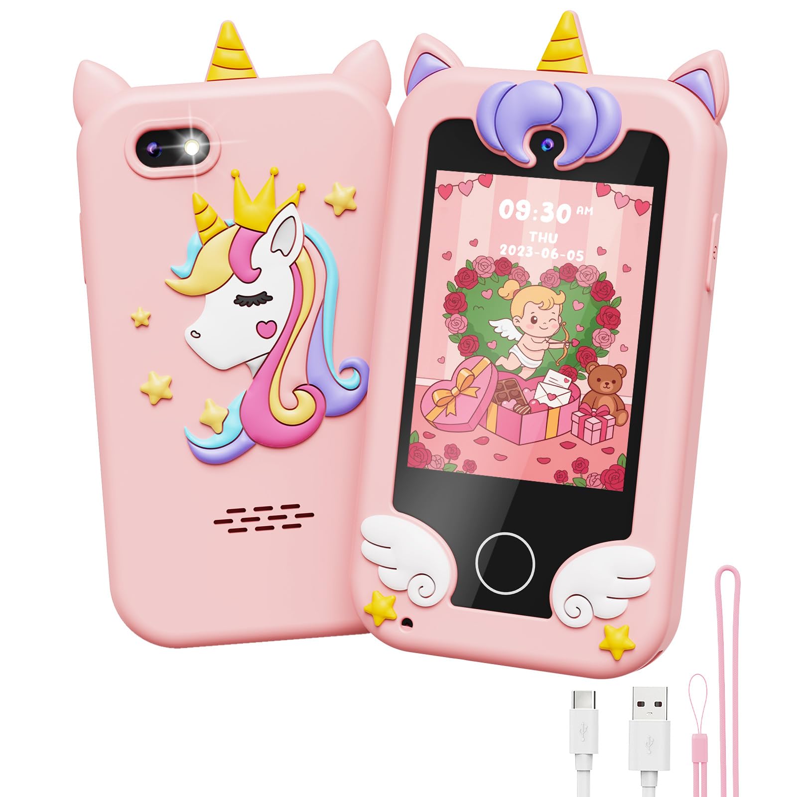 UCIDCI Kids Smart Phone Toys for Girls Ages 3-7 with Dual Camera - Phone Toys with Learning Games, Travel Toys with MP3 Music Player for Valentine's Day Birthday Gifts for 3 4 5 6 7 Year Old Boys