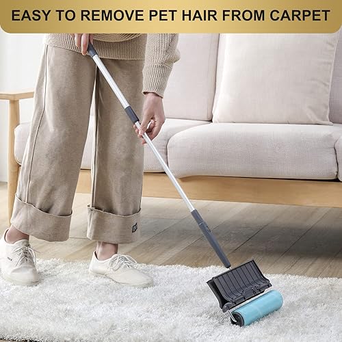 Miniatura 7 de Fedicelly Rodillos de pelusa para mascotas, extra pegajosos para el suelo con mango largo, removedor de pelo grande para gatos y perros, ropa de