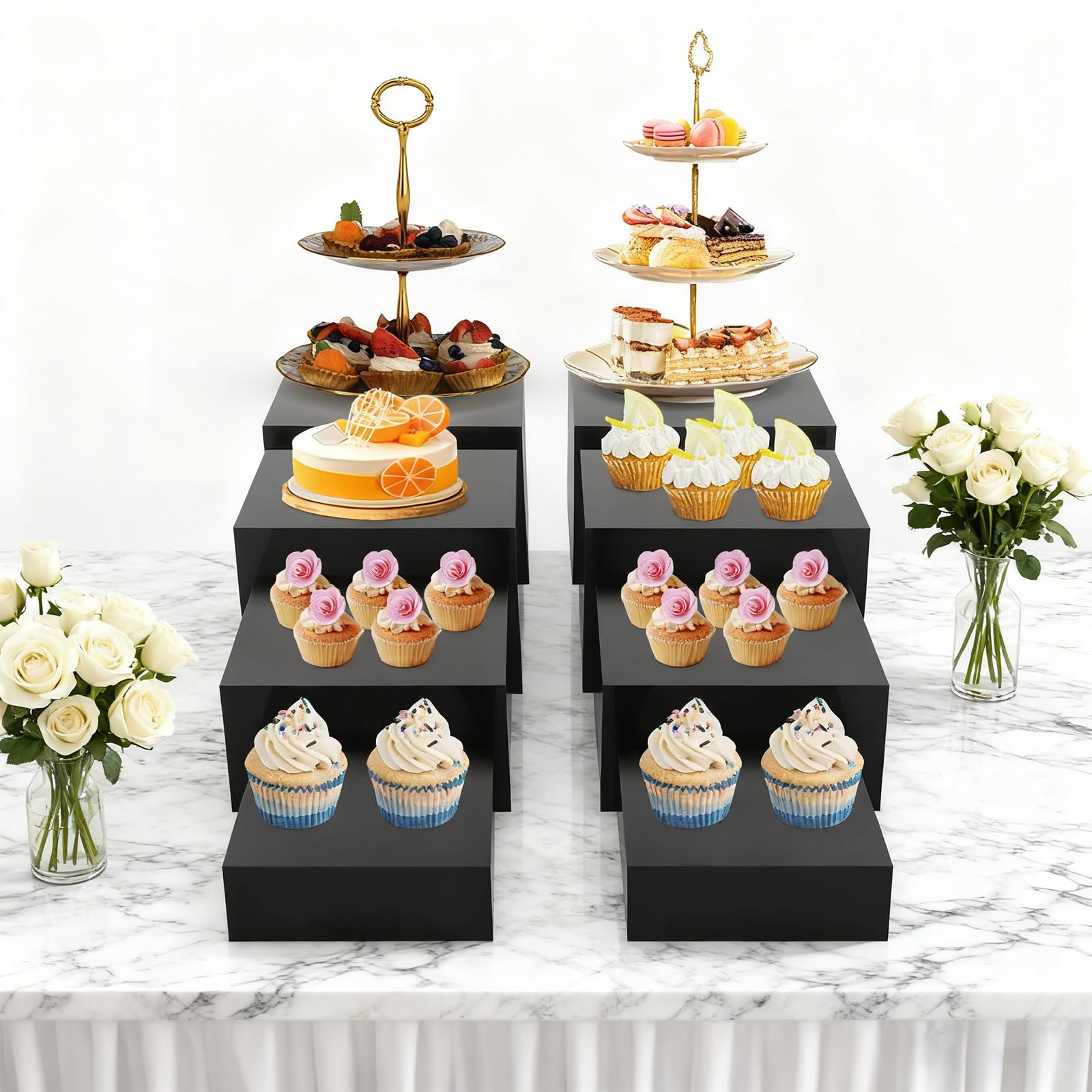 8 Stück Tortenständer, Kuchenständer aus Acryl Buffet Ständer Cake Stand Display Organizer Ausstellungsständer für Familientreffen, Hochzeitsfeier, Cafés, Dessertgeschäfte (schwarz)