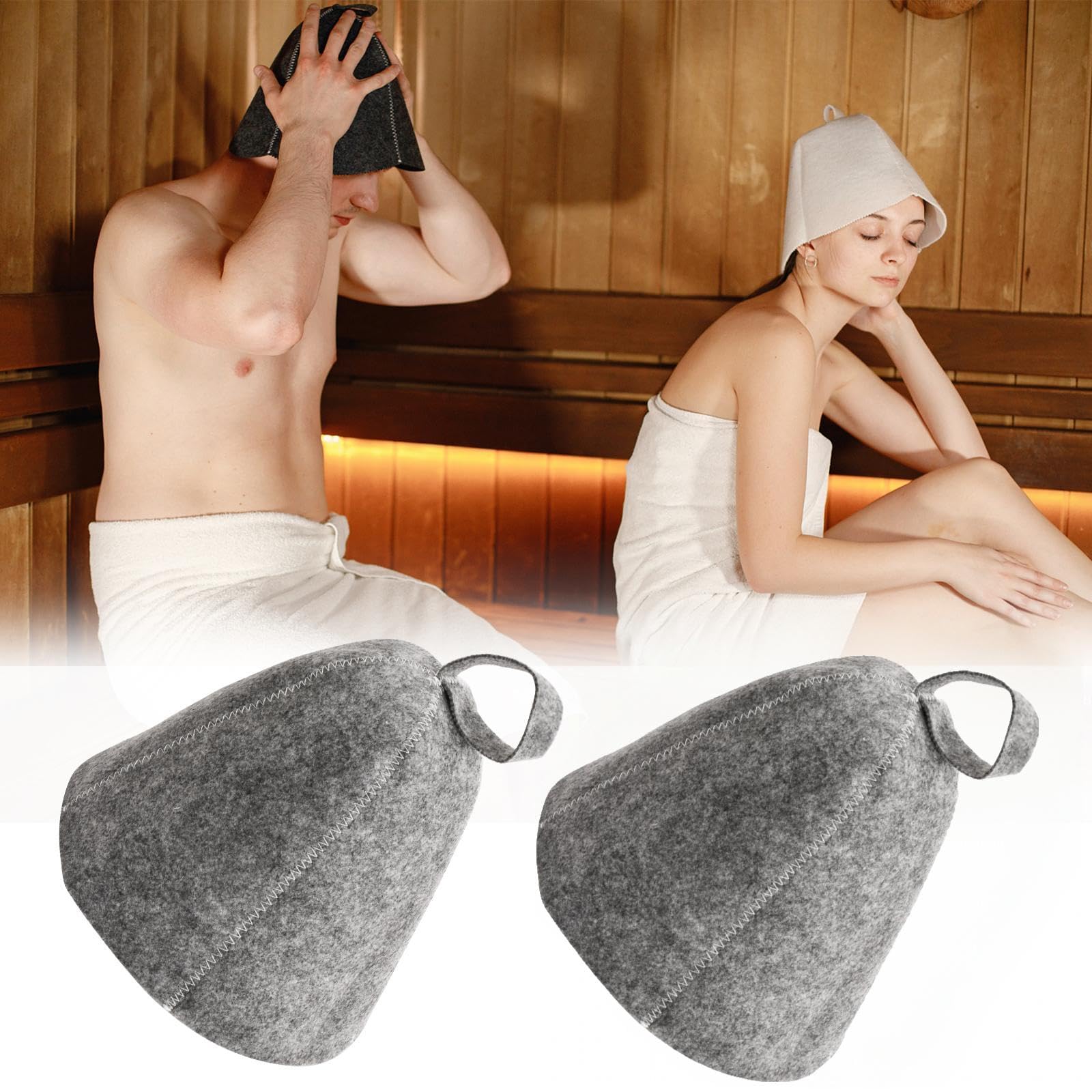 Chapeau Sauna en Feutre 2 Pièces Anti-Chaleur Bonnet de Sauna pour Homme Femme (Gris)