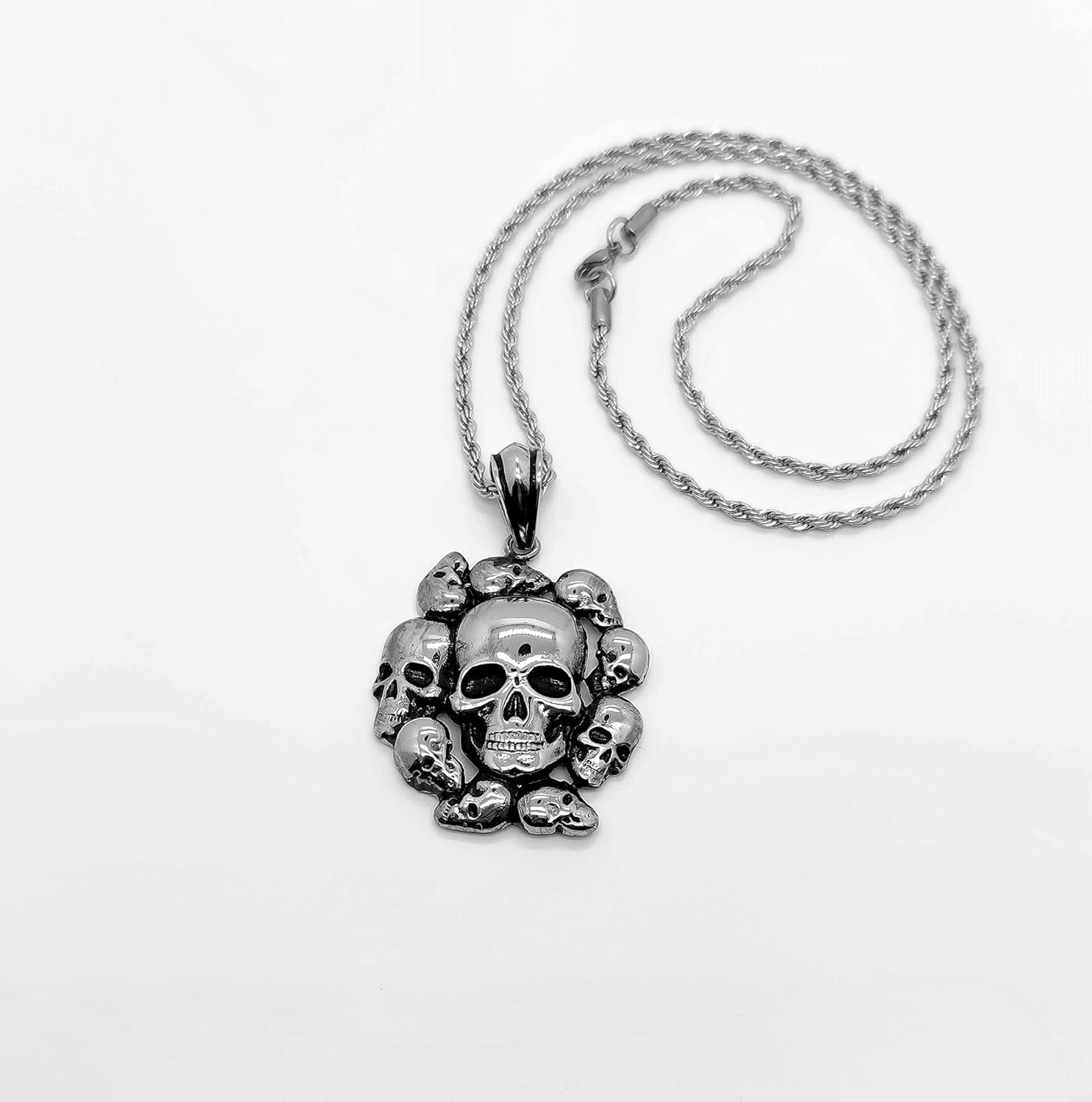 Skulls Medallion Pendant, Steel Mens Vintage Skulls Medallion Pendant, 24 inches Chain Necklace, Gothic - Image 5