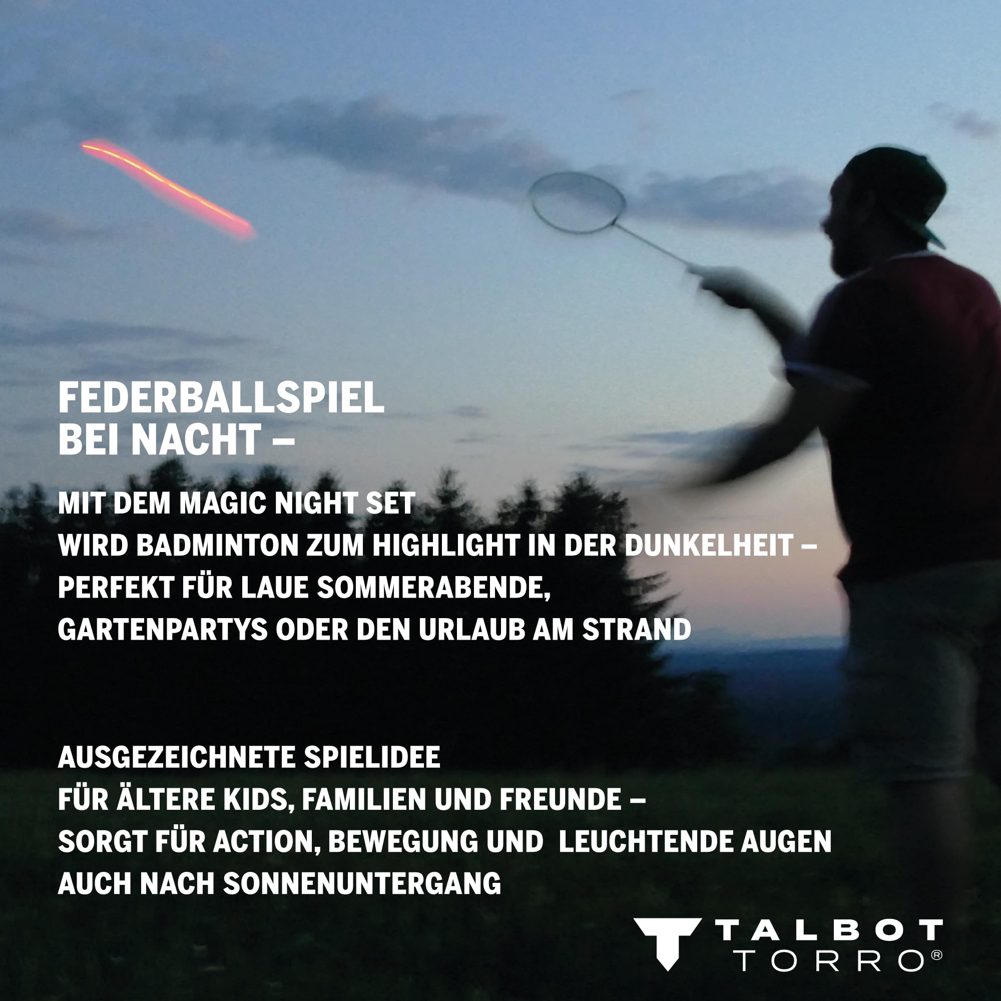 Talbot Torro Badminton-Set Magic Night, 2 Schläger, 2 LED Federbälle für das Spiel bei Nacht, in wertiger Tasche, 449405