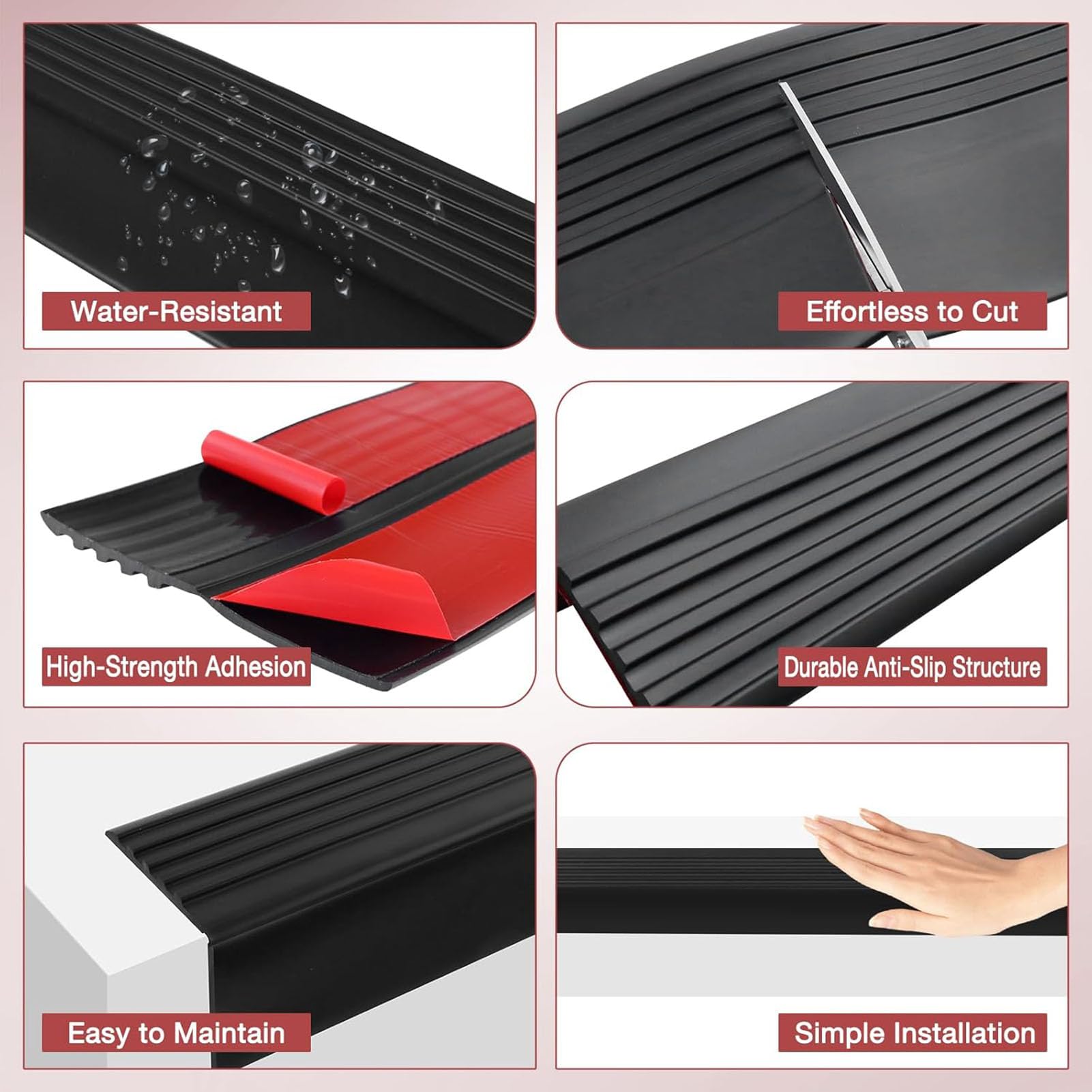 Protector De Borde De Escalera, Borde Antideslizante, Protector De Borde De Vinilo Autoadhesivo, Peldaños De Escalera De PVC Flexibles Y Antideslizantes.,Negro,30M