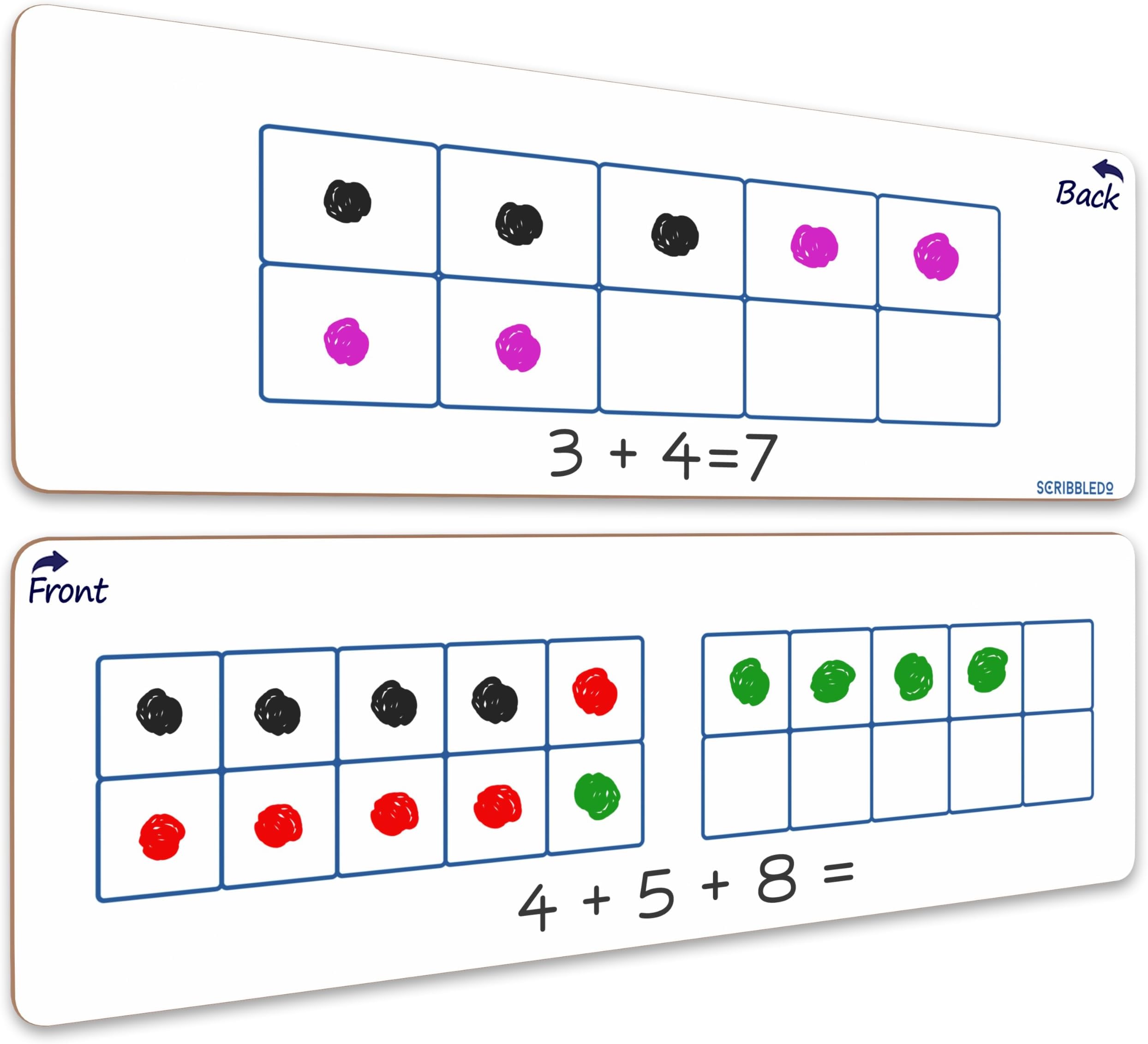 SCRIBBLEDO Dry Erase Ten Frame Board - 4" x 12" Double Sided Dry Erase Boards for Kids to Visualize and Practice Base 10 Number Concepts - Math Practice Board for Home School and Classroom