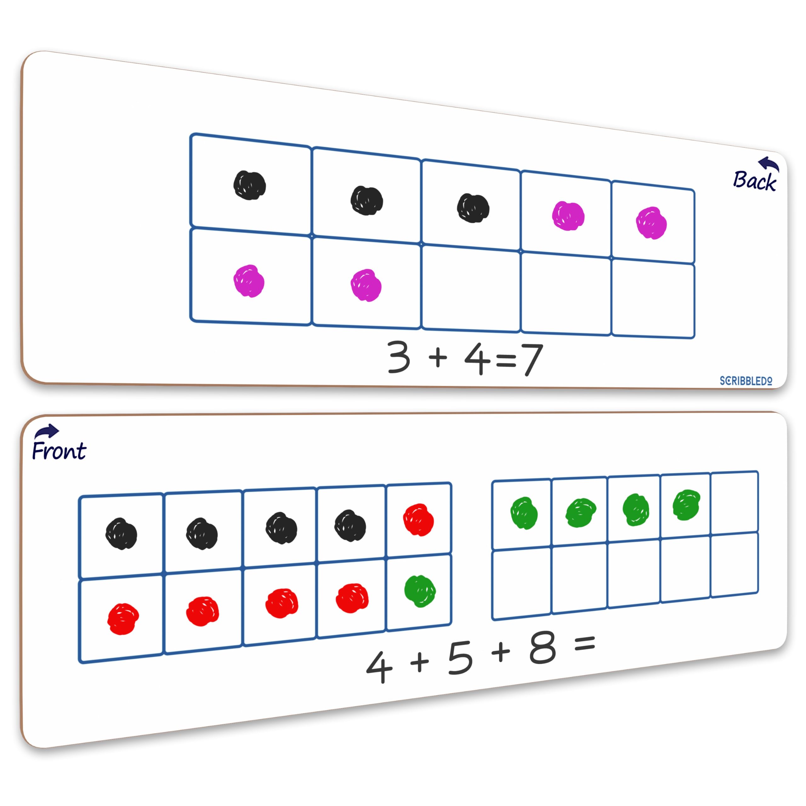 Dry Erase Ten Frame Board - 4" x 12" Double Sided Dry Erase Boards for Kids to Visualize and Practice Base 10 Number Concepts - Math Practice Board for Home School and Classroom