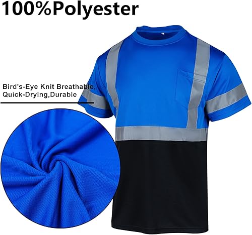 Miniatura 10 de Camisas de seguridad para hombre, paquete de 3 camisetas reflectantes de alta visibilidad de manga corta para trabajo de construcción (amarillo, M)