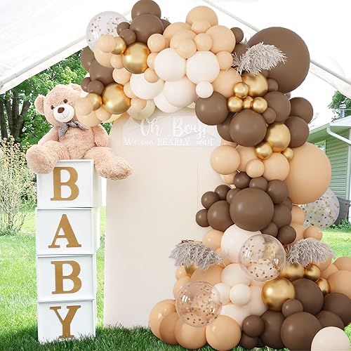 Miniatura 5 de RUBFAC Kit de arco de guirnalda de globos marrones, oso de peluche, decoración de baby shower, globos nude, marrón, marrón, marrón, globos neutros,