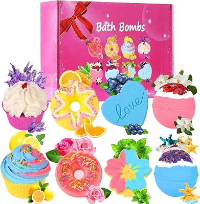 Badebomben Geschenkset mit 8 handgemachten Kugeln und ätherischen Ölen