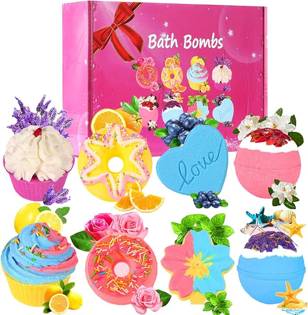 Bath Bombs,Ainoke 8 Large bath bombs gift set for women.Organic Natural Handmade Aroma Pure Essential Oil Bubble Bath Balls.Fragrant Spa to Moisturize Dry Skin.Birthday gift Idea for Girls,Women,Kids1