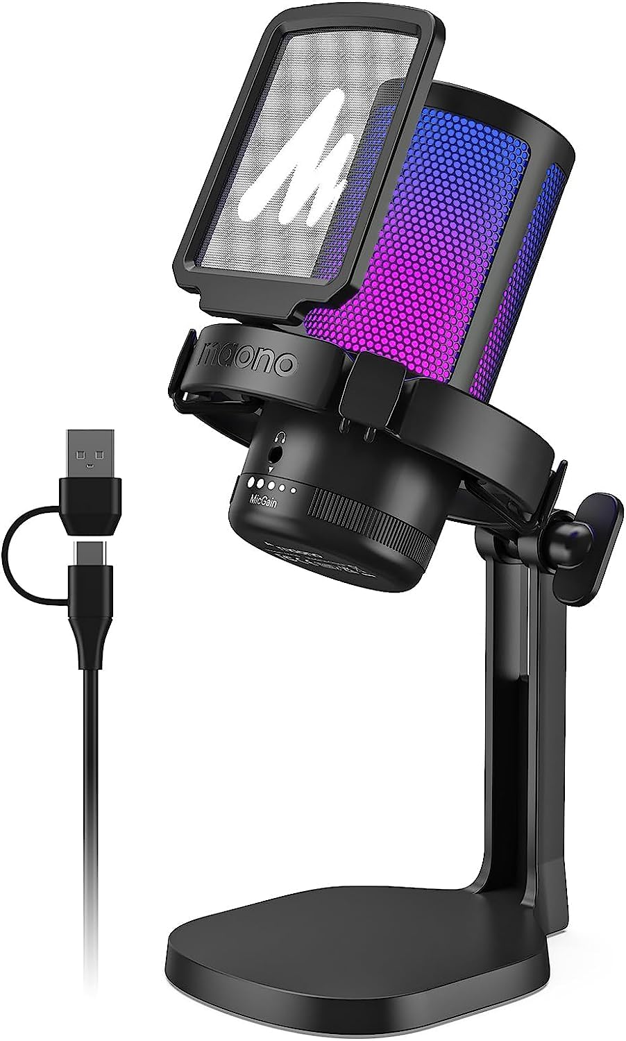 (Refurbished) MAONO RGB Condenser Gaming Mic, USB Podcast Microphone with Active Noise Cancellation, Mic Gain, 1-Click Mute, Adjustable RGB Light for YouTube Recording, PC, Laptop (DGM20-Black) (B0CLF1HF7S) Amazon Price History, Amazon Price Tracker