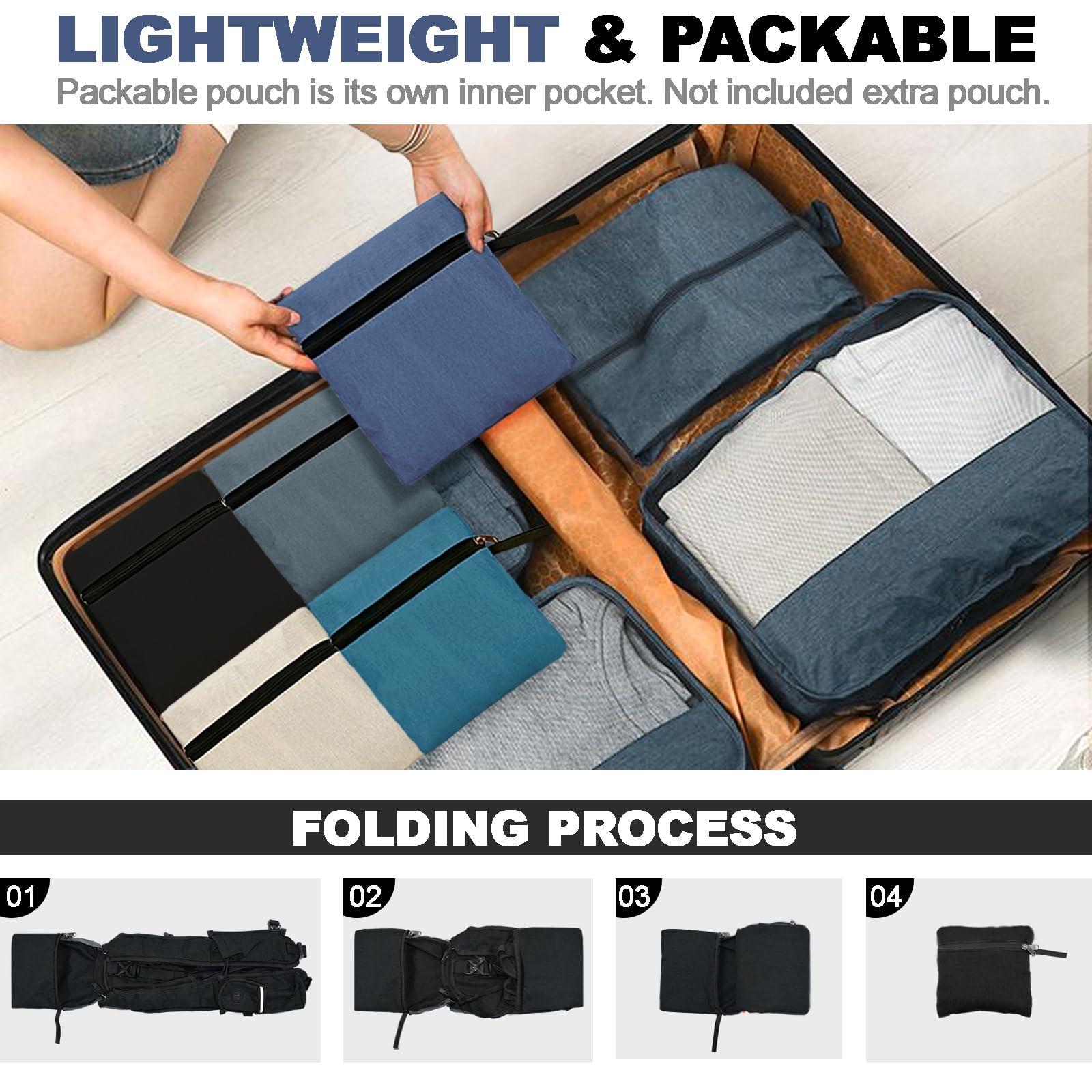 Mochila de senderismo pequeña de 15 litros para mujeres y hombres, mochila ligera para senderismo plegable con bolsillo para teléfono para viajes y campamento, Negro -, Senderismo, camping 5
