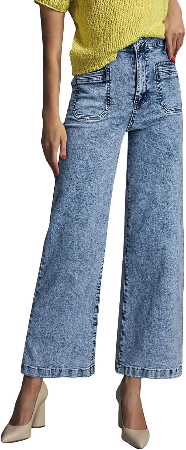 Astylish Womens Jeans Wide Leg High Waisted Stretchy Straight Leg Jeans Trendy Ankle Denim Pants with Patch Pocket - Image 5