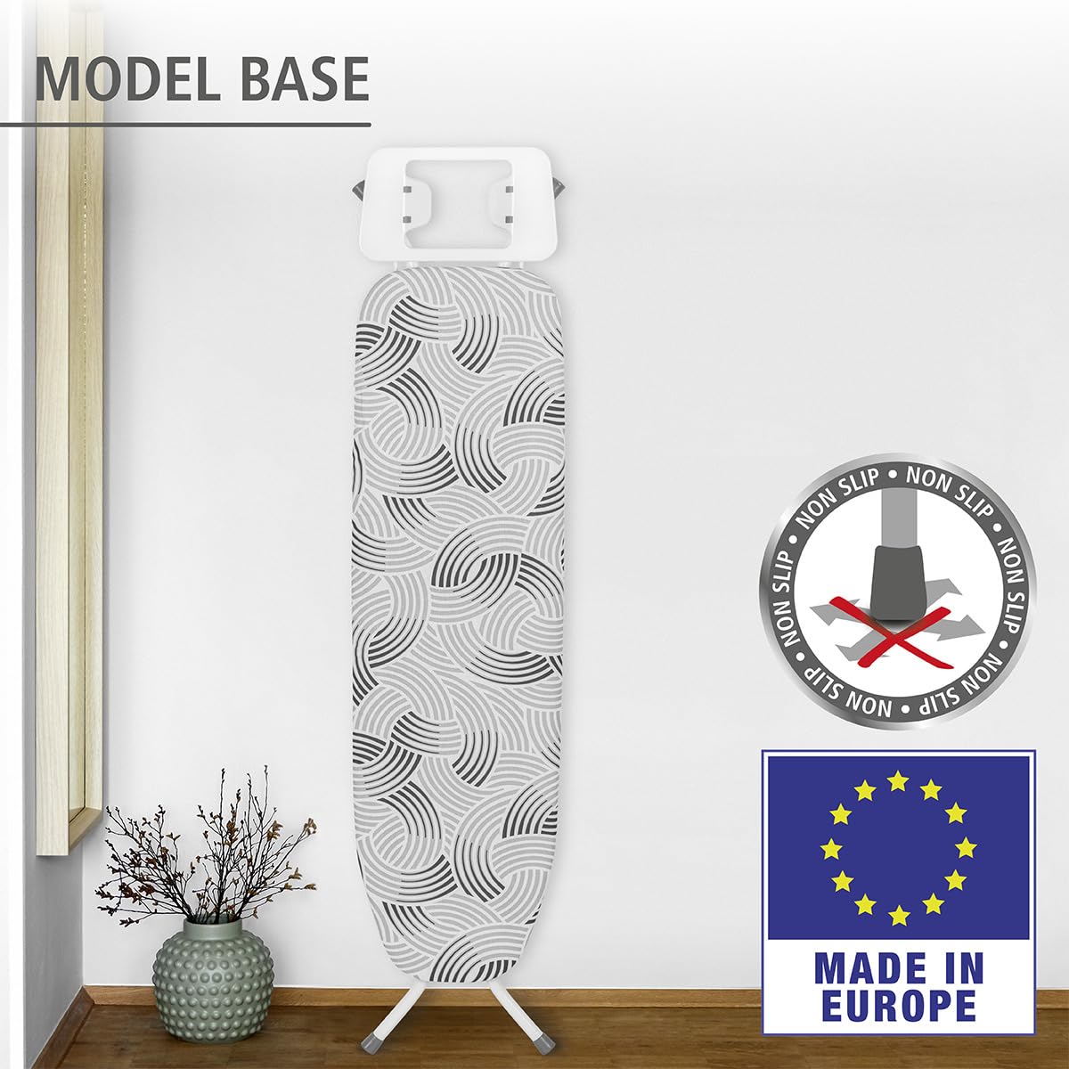 WENKO Bügeltisch Base, solides Einstiegsbügelbrett, dampfbügelgeeignet, höhenverstellbar 73-90 cm, Rundrohr Ø 20 mm aus pulverbeschichtetem Metall, Bügelfläche 110 x 30 cm, 5 mm Polsterung