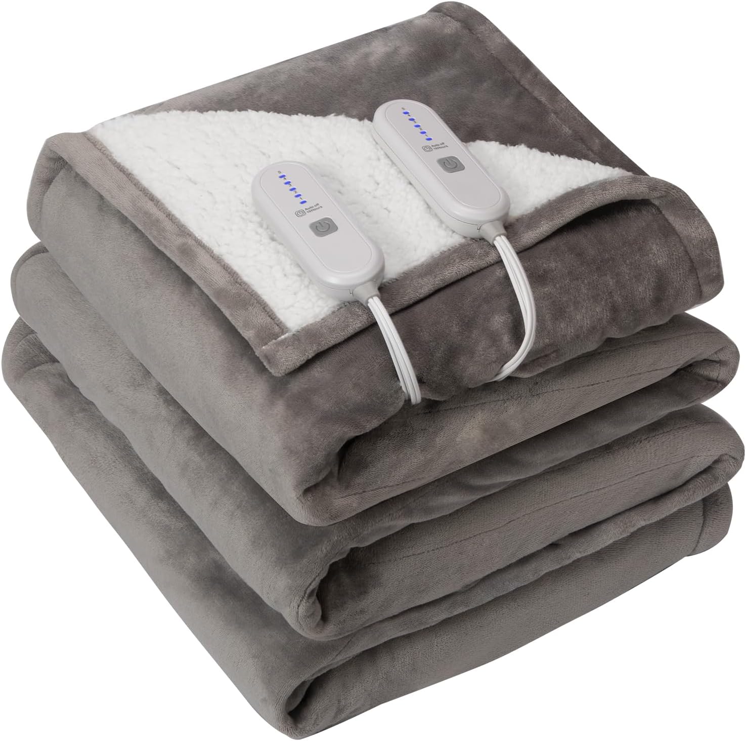 King Size Electric Blanket with Dual Control - Washable Heated Blanket King with 5 Heat Levels, 10 Hrs Auto Off, Overheat Protection, Flannel Sherpa Heating Blanket 100" x 90", Grey - Image 9