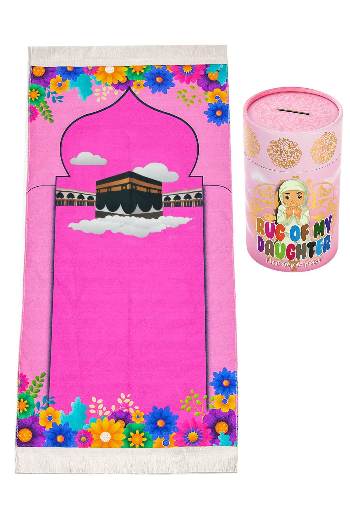 ihvan onlineMuslim Prayer Rug for Small Size with Moneybox & Prayer Beads | Janamaz | Sajadah | Soft Islamic Prayer Rug | Islamic Gifts | Small Size Prayer Carpet Mat, Pink/Mod 2