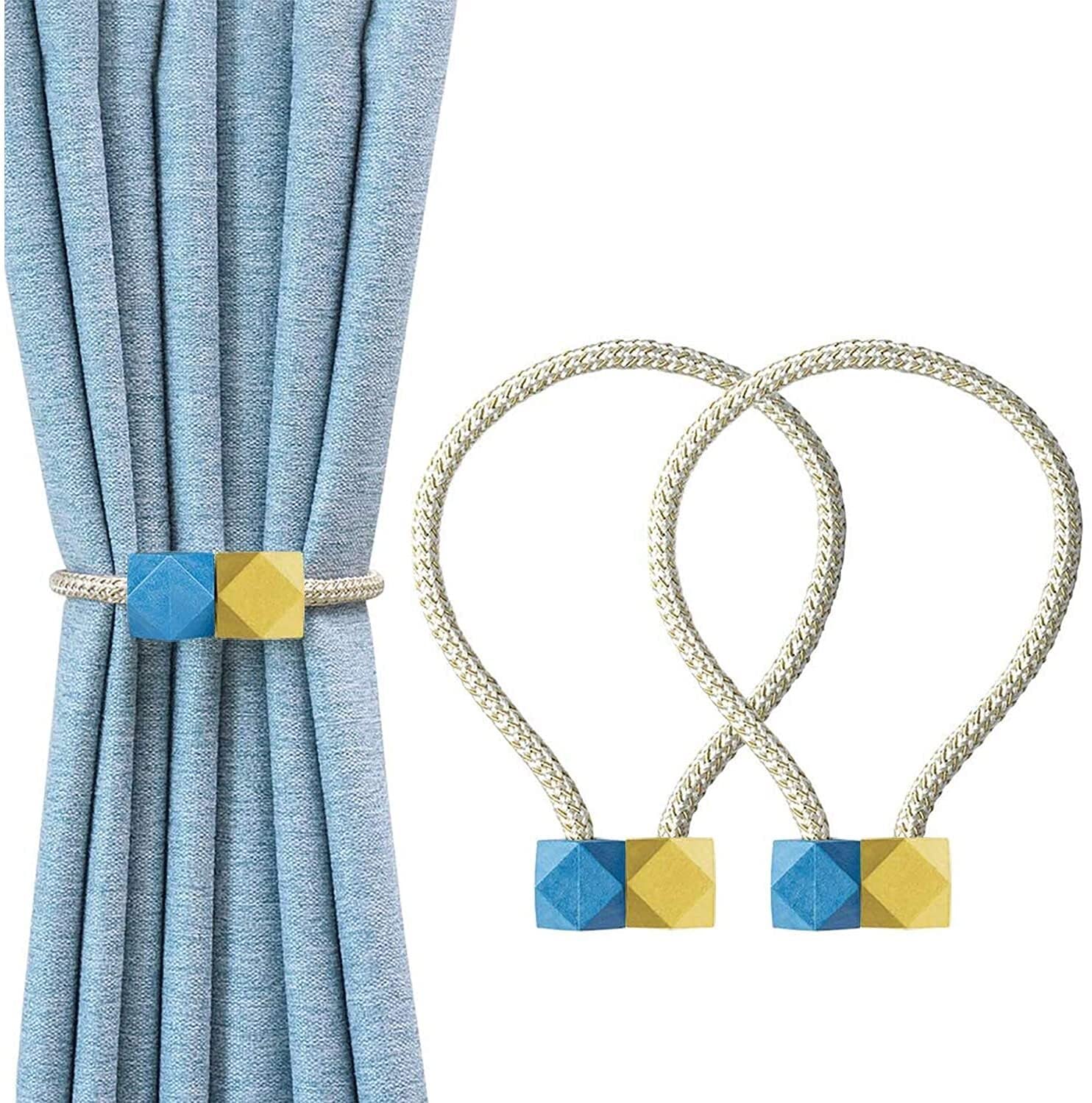 Embrasses de Rideaux magnétiques Pinces à Rideaux Retenues de Corde (Beige) (Couleur : Bleu, Taille : Hexagone) (Z Jaune+Bleu)