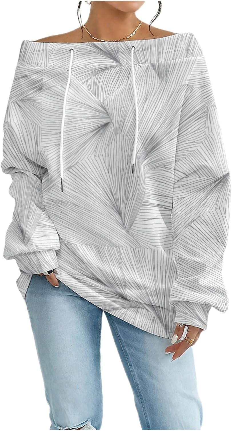Women's Off the Shoulder Sweatshirt Oversized Fall Long Sleeve Pullover Tops Basic Y2k Tunic Sweatshirts