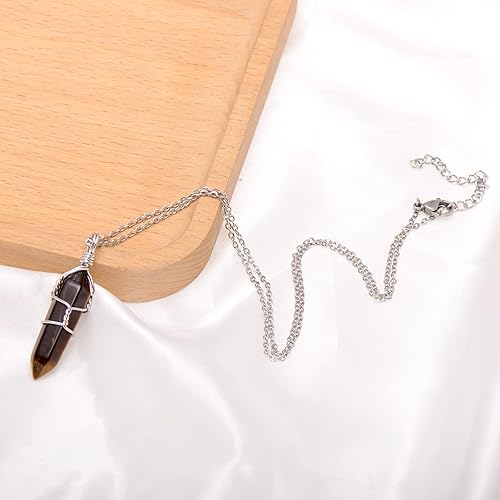 Vista 28 de White Quartz Mineral Stone Point Wire Wrapped Healing Crystal Pendant Necklace