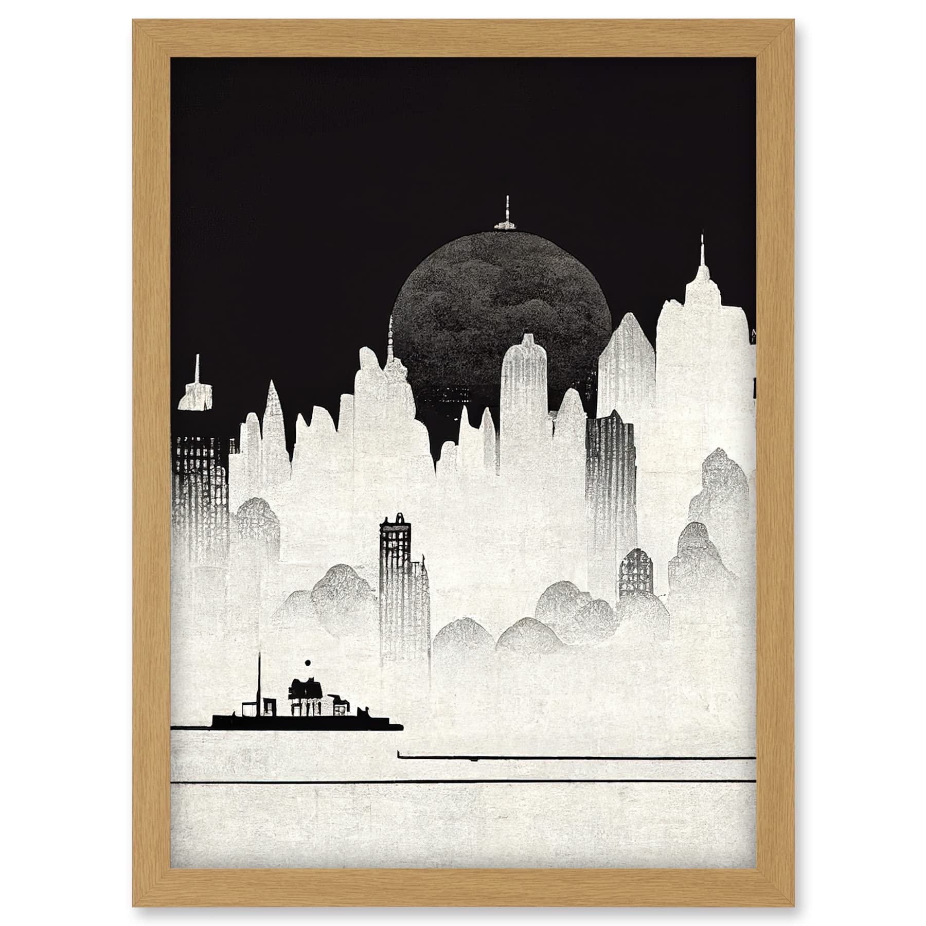 Doppelganger33 LTD Futuristic Cityscape Ukiyo-e Flat Illustration Artwork Framed A3 Wall Art Print