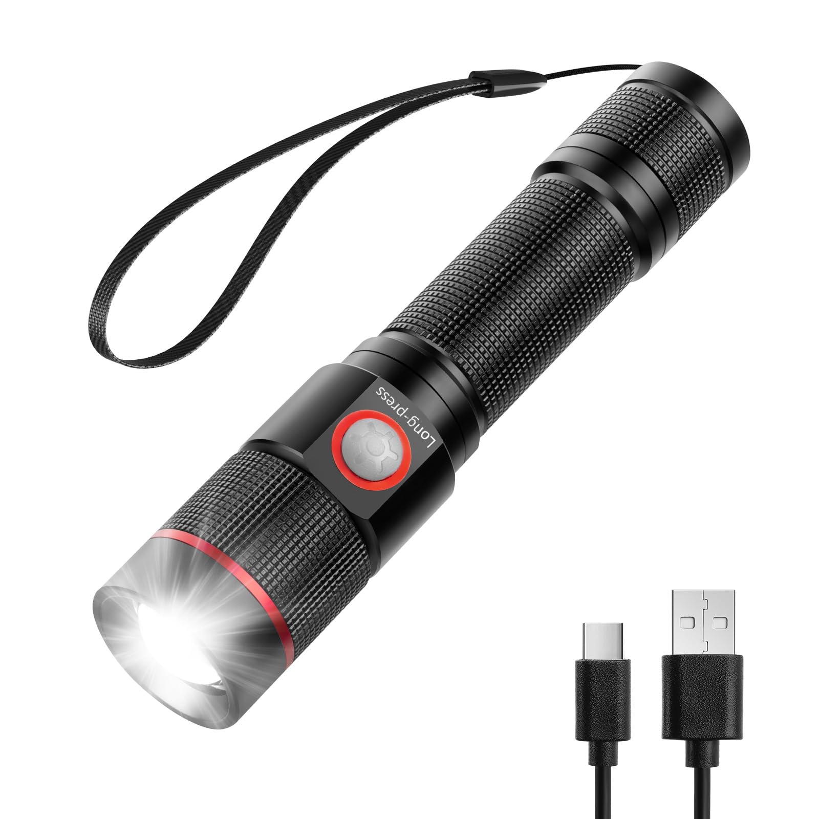 Lepro Taschenlampe LED Aufladbar, Zoombare Flashlight, 5 Modi | Klein Taschenlampe Extrem Hell, 5 Lichtmodi, IPX4 Wasserdicht, Zoombare Flashlight für Kinder, Camping, Wandern, Notfälle