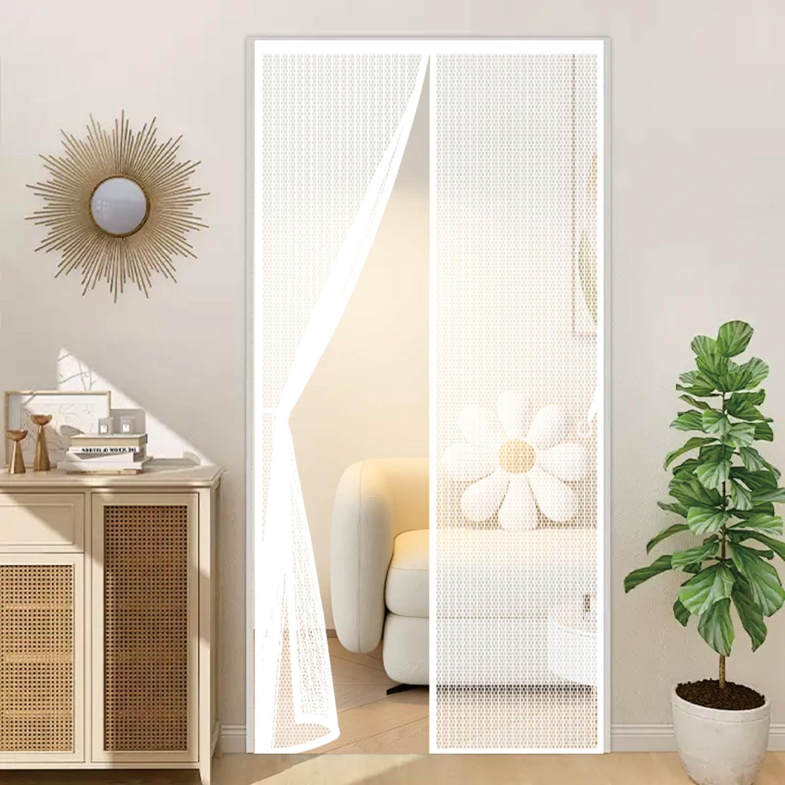 Moustiquaire porte 82x210 cm blanc aimanté rideau anti insecte