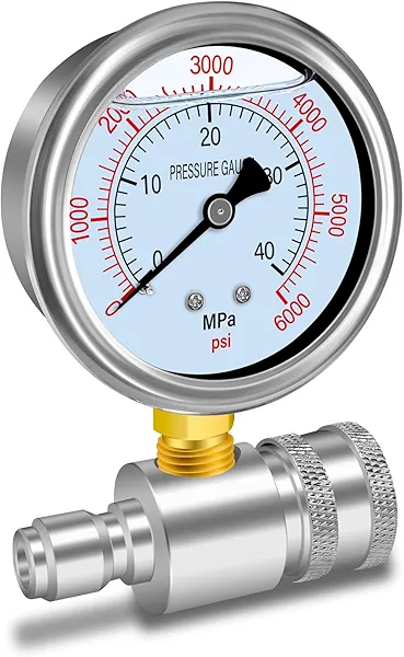 Boltigen Pressure Washer Gauge Kit, Pressure Gauge for Power Washer with 3/8inch Quick Connect, Stainless Steel, 6000PSI