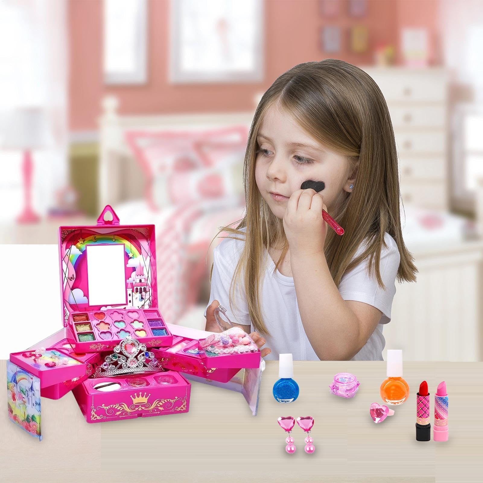 Trucco lavabile per piccole ragazze, giocattoli di trucco lavabili per | genuino set di trucco lavabile cosmetico – kit di vestire, kit di trucco per tutti-piccoli Natale e