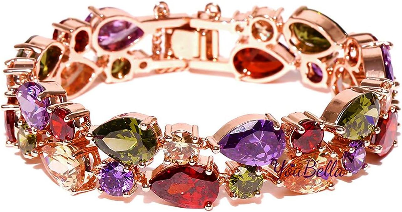 Jewellery Set Multi-Color AAA Swiss Zircon Rose Gold Crystal Necklace Pendant Ring Bracelet Bangle and Earrings Jewellery Combo for Girls and Women (Bracelet)