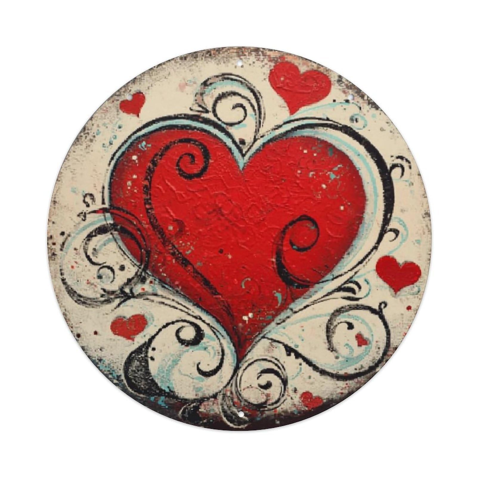 Jdyaojiesheng Vintage Heart Swirls Red Black White(1) Round Tin Sign Retro Metal Wall Decor Metal Poster, Home Bar Garage Farmhouse Cafe Wall Art Decoration 8X8inch