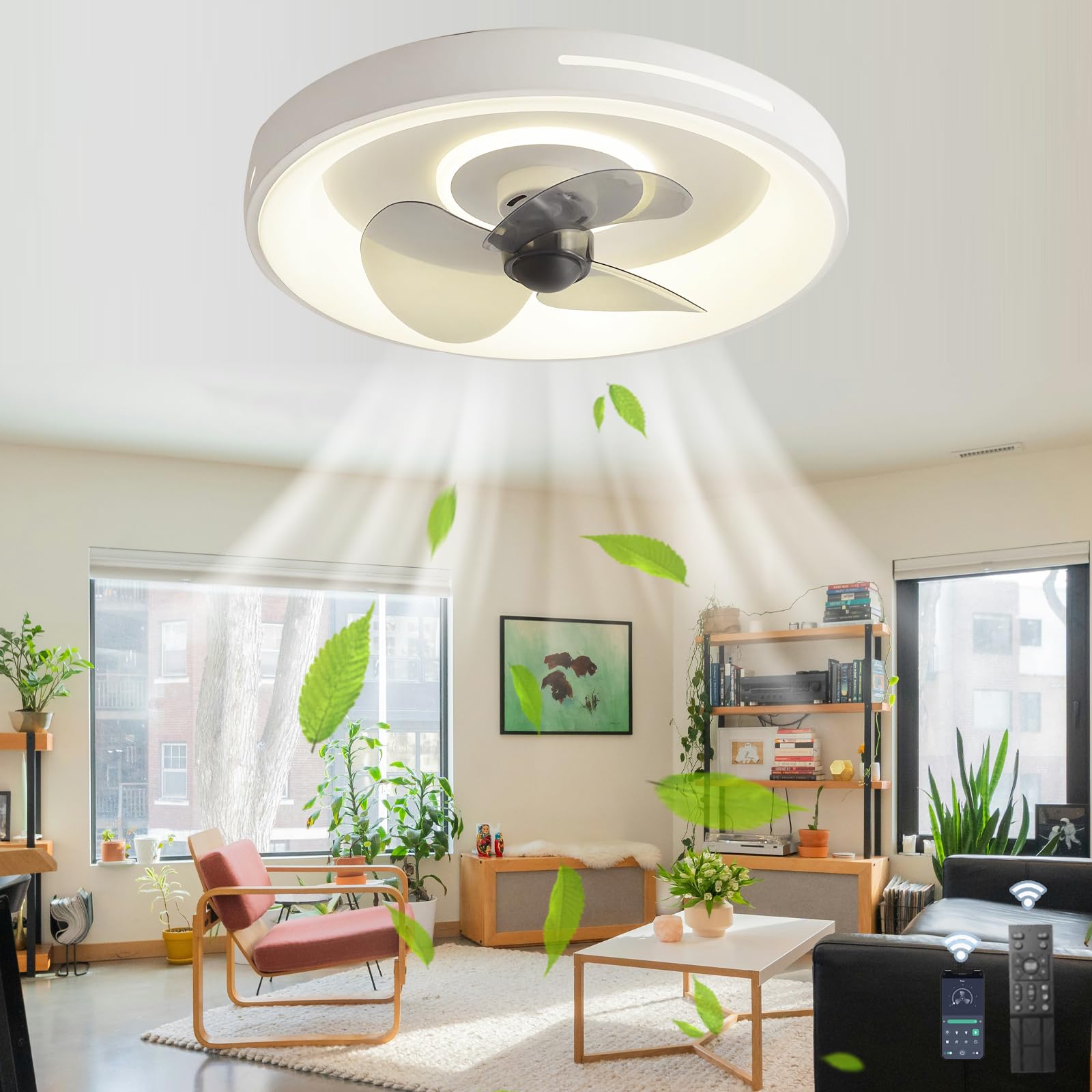HXYSXHJUO Ceiling Fans with Lights Remote Control/APP, Silent Fan Lamp for Bedroom, Reversible DC Motor Light Ceiling, Dimmable，for Living Room, Lounge,Office-White