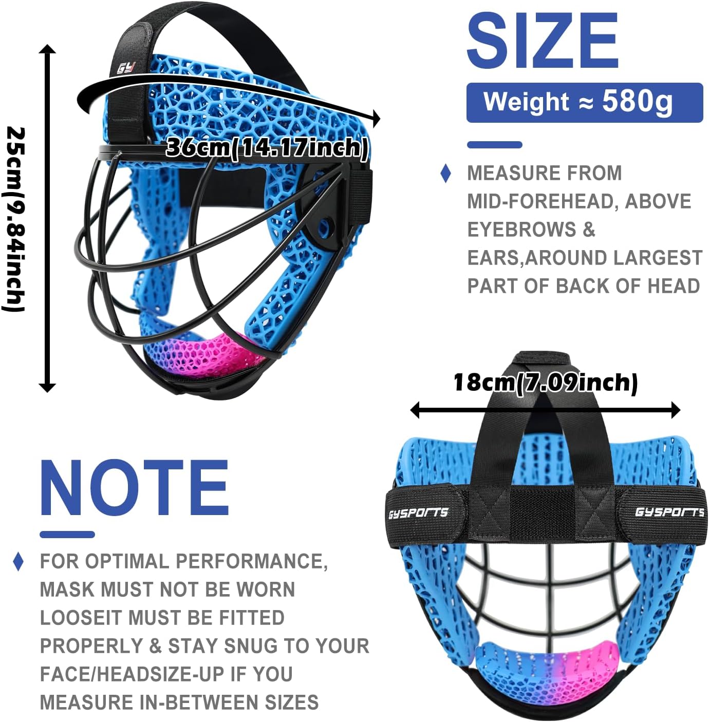 GY Field Hockey Face Mask for Goalkeepers/Penalty Corner Defenders with 3D Printed Nano PU Padding & 4.5mm Stainless Steel