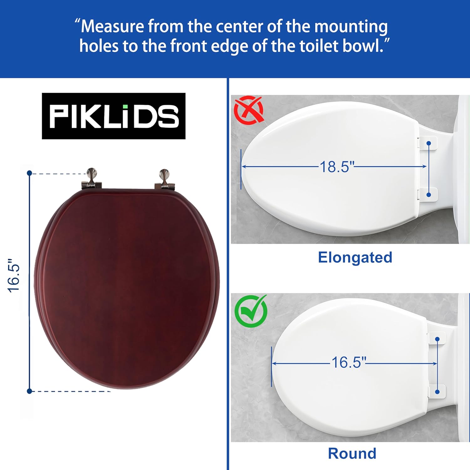Toilet Seat, Solid Wood, Pine Wood, Matte Finish, Vintage Red Mahogany, PIKLiDS (Round)