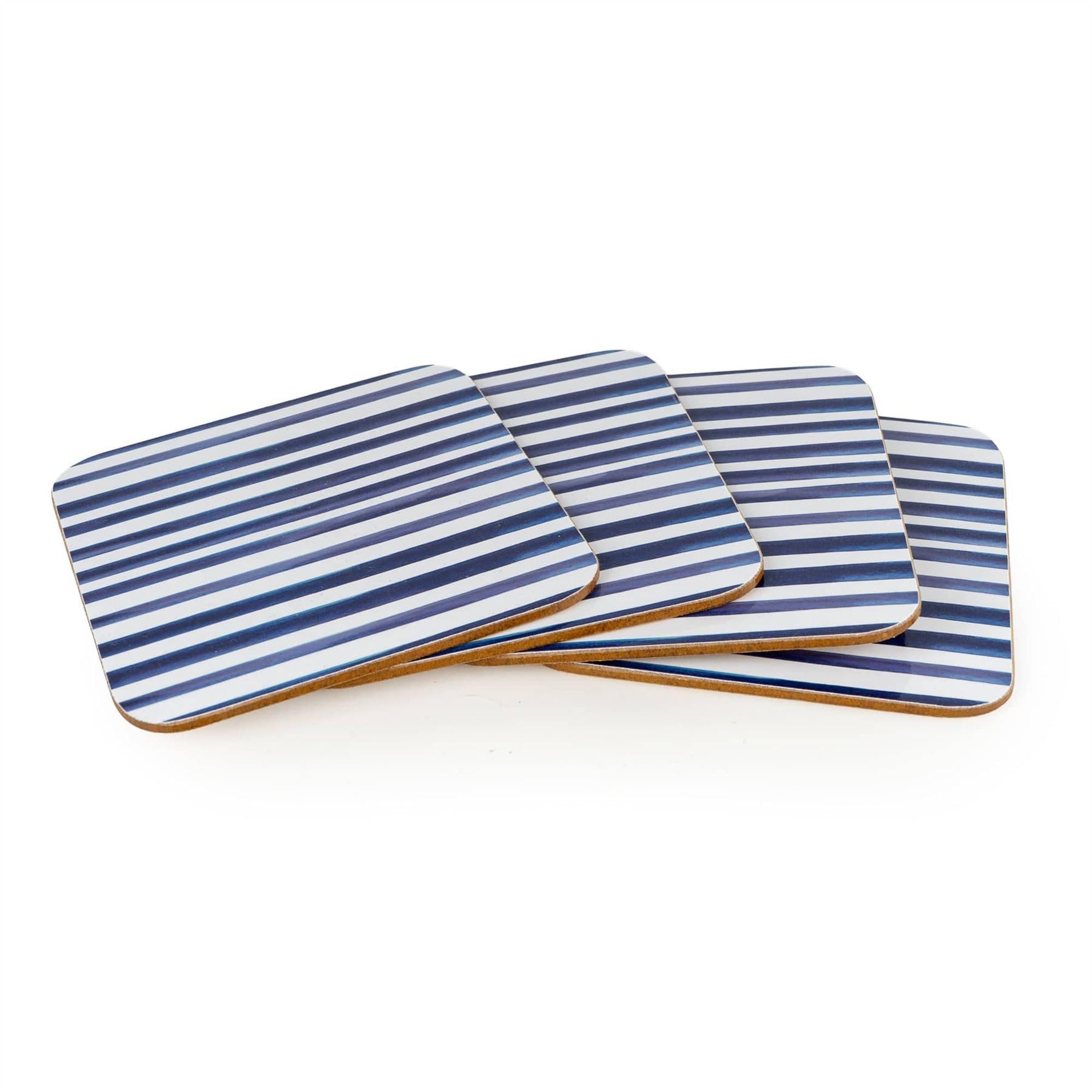 Carousel Home Blue Jeff Banks Set Of 4 Stripe Coasters | 10Cm And White Square Cork Backed Nautical Drinks Coasters