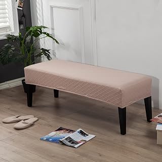 Rectangle Bench Covers, Removable Dining Chair Cover, Soft Fit Universal Stretch Bench Chair Slipcovers, Anti-Dust Washable Jacquard Seat Protector for Bedroom, Living Room, Kitchen(Plaid Camel)