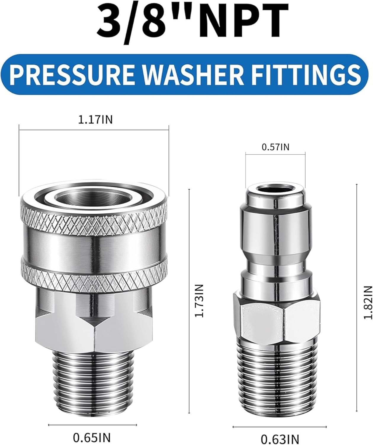 FENG PAI 12Pcs NPT 3/8 Inch Pressure Washer Adapter Set, 12 Sets Stainless Steel External Male and Female Quick Connector Kit, Pressure Washer External Female and Male Thread Fitting