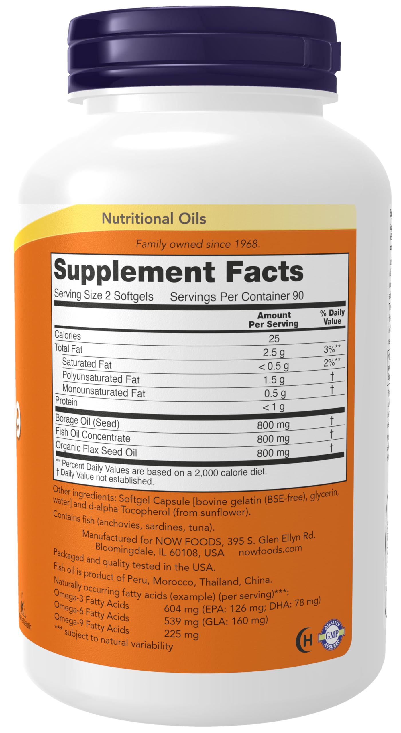 NOW Supplements, Super Omega 3-6-9 Oil Fish, Borage and Flax, 180 Softgels — Amazon image 2